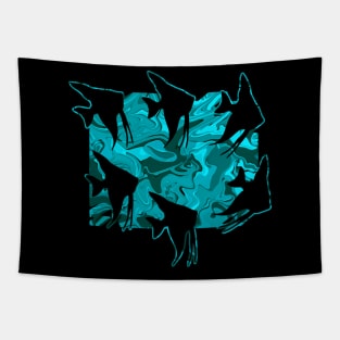 Currents Liquid Abstract Teal Angelfish Silhouette Tapestry