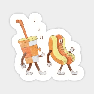 Vintage Soda & Hotdog illustration cartoon, movie time snacks,  kawaii drawing Magnet