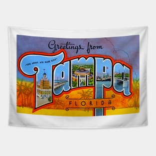 Greetings from Tampa, Florida - Vintage Large Letter Postcard Tapestry