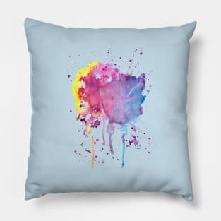 Yellow Pink Purple Blue Paint Splatter Pillow