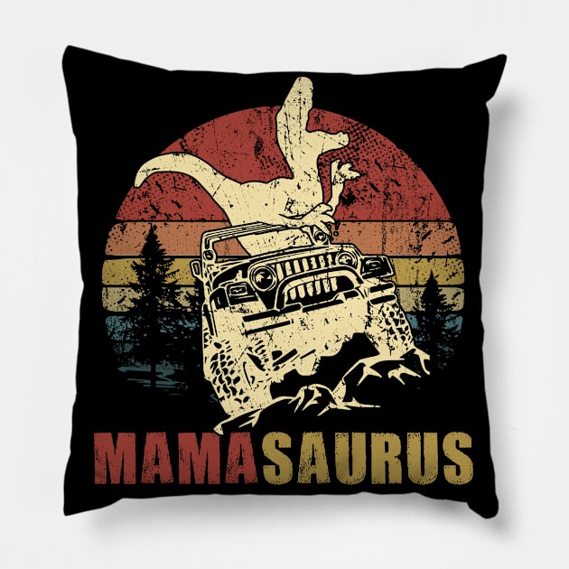 Vintage Jeep T-Shirt Mama Saurus Jeep Mom Gift Pillow by Lones Eiless