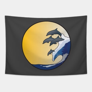 Dolphins riding wave Tapestry