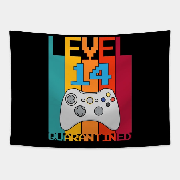 Level 14 Unlocked 14th Video Gamer Quarantine birthday Tapestry by heidiki.png