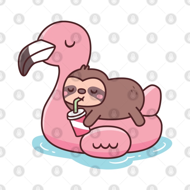 Cute Sloth Chilling On Pink Flamingo Pool Float by rustydoodle
