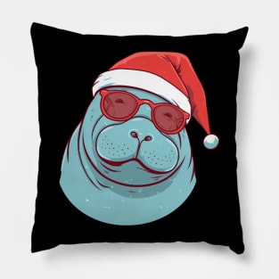 manatee in a Christmas hat Pillow