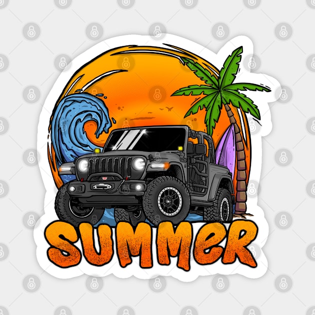 Grey Jeep Wrangler Summer Holiday Magnet by 4x4 Sketch