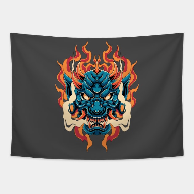 Japanese Demon Mask Tapestry by Efexampink