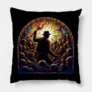 Epic Explorer in Mystical Crypt - Stained Glass - Vintage Adventure Pillow