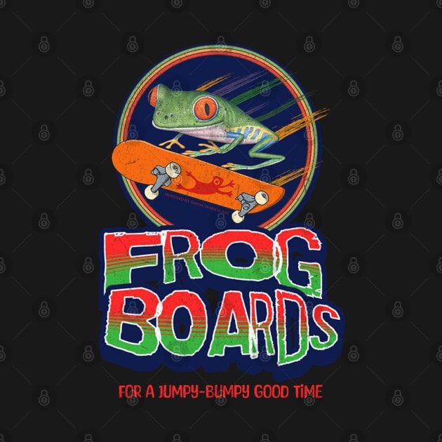 Cute red eyed tree frog riding a skateboard having a jumpy bumpy good time tee by Danny Gordon Art