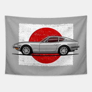 The super cool japanese sports car with flag background Tapestry