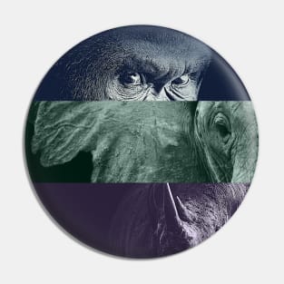 Vegan Herbivore Gorilla Elephant Rhino Collage Pin