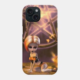 Little girl with pumpkin and candle light Phone Case