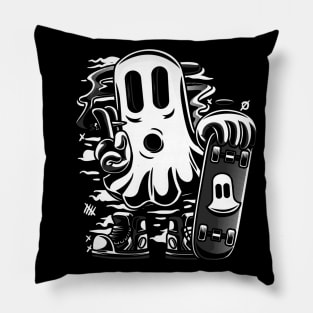 Skater Ghost Halloween Funny Grey Pillow