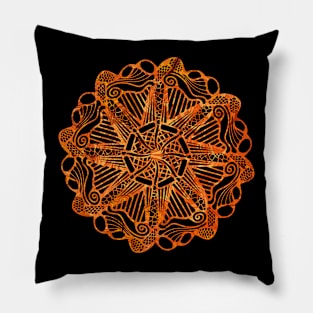 Harp Mandala Wavy Eights Orange Pillow