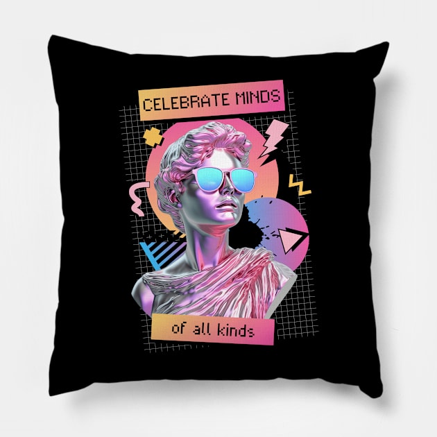 Celebrate Minds of All Kinds 80's Neurospicy Autism Pride Pillow by PUFFYP