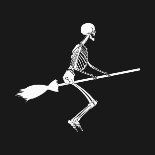 Flying High on Fright Night Skeleton Broomstick Design, Halloween T-Shirt