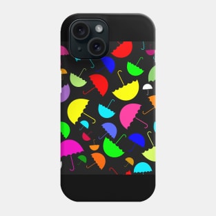 Bright happy colored umbrellas on a black background Phone Case