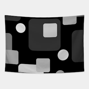 Retro Abstract Dream Space Grey White on Black Tapestry