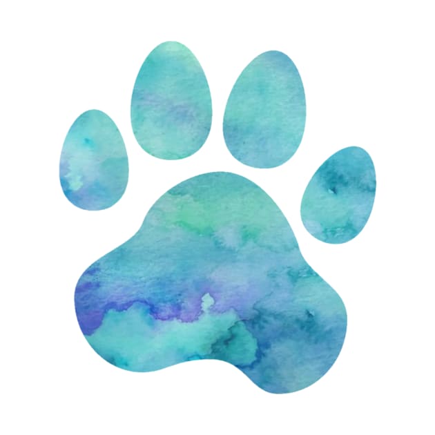 Dark Teal Watercolor Paw Print by annmariestowe