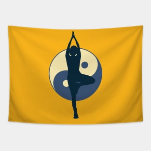 Yoga at Night Yin Yang Moon Tapestry