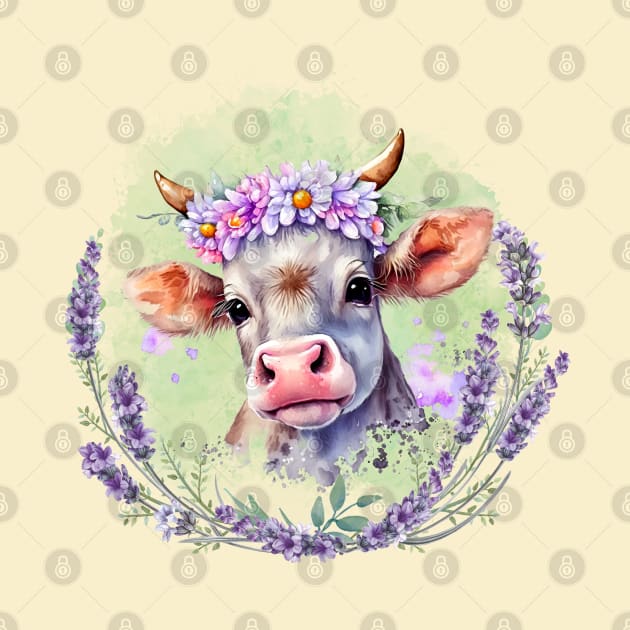 Happy Lavender Cow by LylaLace Studio