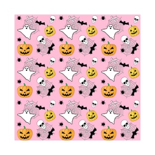 Spooky Halloween Pattern on Pink Background T-Shirt