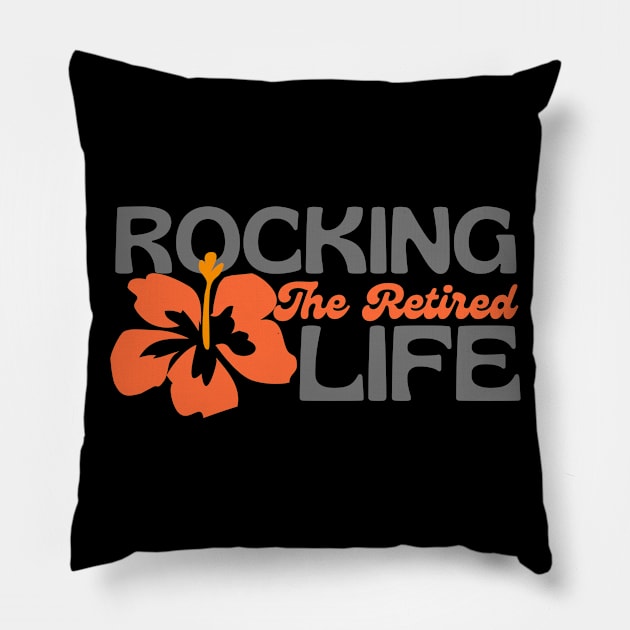 Rocking The Retired Life Orange Hibiscus Pillow by pingkangnade2@gmail.com