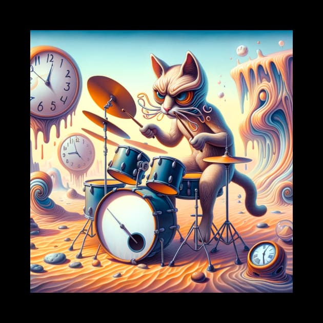 Cat playing drums by Rosettemusicandguitar