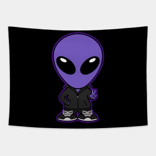 Space Alien Extraterrestrial Peace Hand Sign (Purple) Tapestry