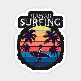 Retro Hawaii Beach Surfer Longboard Aloha Magnet