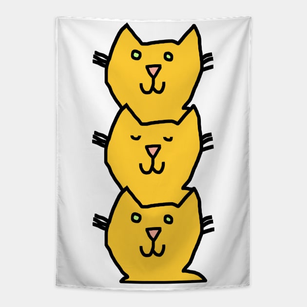 Minimal Yellow Cat Stack Tapestry by ellenhenryart