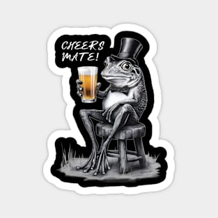 Cheers Mate Classy Frog With Top Hat And Beer Design Magnet
