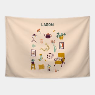 Print with Lagom lettering and cozy home stuff Tapestry