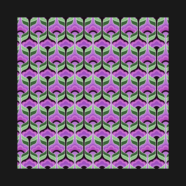 Purple and Green Bubble Flowers Seamless Pattern 1970s Inspired by GenAumonier