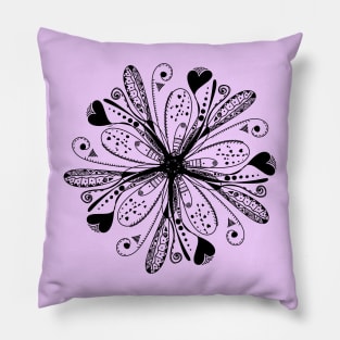 Trendy stylish black color print floral mandala pattern and love symbol - heart. Hand drawn illustration. Posters and Art Prints Pillow