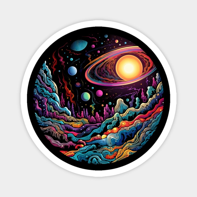 Surrealist space artwork with planets Magnet by Unelmoija