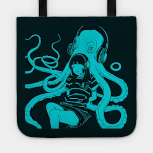 Girl and Octopus Relax with Headphones Tote