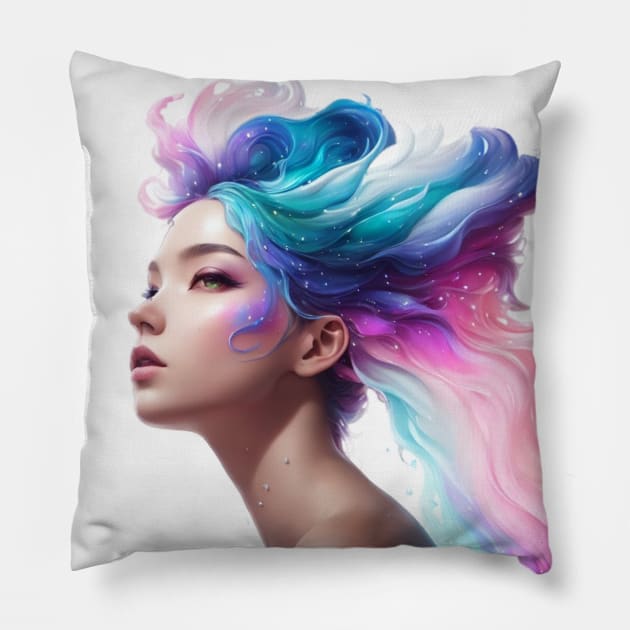 HD Pretty Young Woman Portrait Splash Art Pillow by HeavenlyMuseDesigns