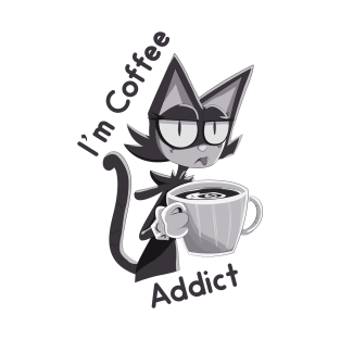 Funny Cocky Cat Addicted With Coffee T-Shirt