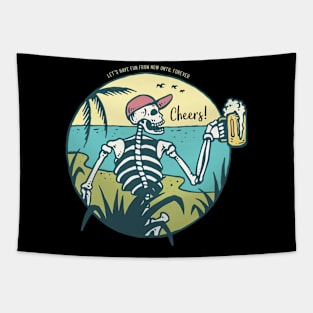 cheers beer life skull Tapestry