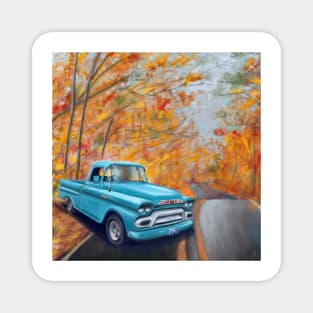 Vintage Blue Pickup in Autumn Magnet