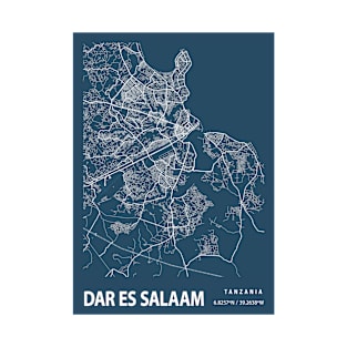 Dar Es Salaam Blueprint Street Map, Dar Es Salaam Colour Map Prints T-Shirt