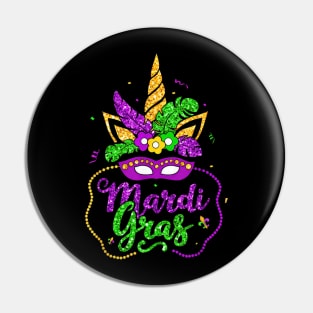 Unicorn Face Mask Happy Mardi Gras 2024 Pin