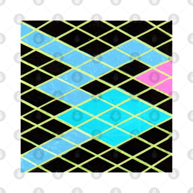 Inverted Blue Pink Black Geometric Abstract Acrylic Painting by abstractartalex
