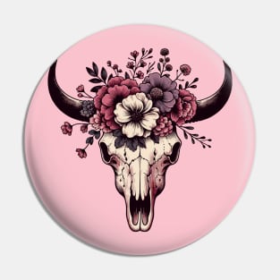 Cow skull with flowers Pin