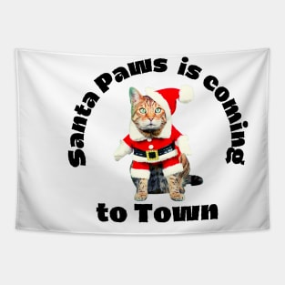 Santa Paws is Coming to Town - Funny Cat Christmas Design - Festive Holiday Tapestry