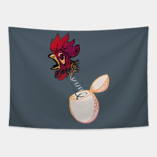 Rooster Chicken Head Jack in a Box Egg Spring Tapestry