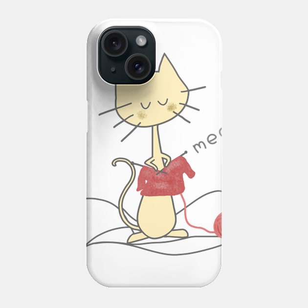 Yellow Knitting Cat - White Phone Case by Design Fern