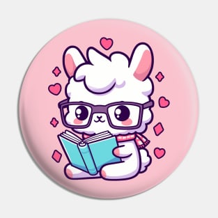 Kawaii Llama Reading Book Llama Lover Bookworm Pin