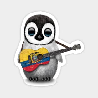 Baby Penguin Playing Ecuadorian Flag Guitar Magnet